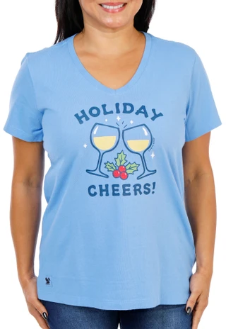 Thumbnail 1: Life is Good Women's Short Sleeve V-Neck Holiday Graphic Tee 