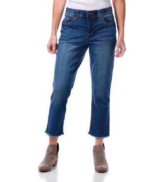 Thumbnail 1: Democracy Women's Petite Straight Leg Frayed Hem Jeans 
