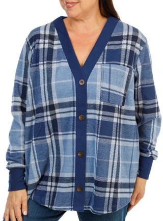 Thumbnail 1: Lands End Women's Plus Cozy Button Up Plaid Cardigan 