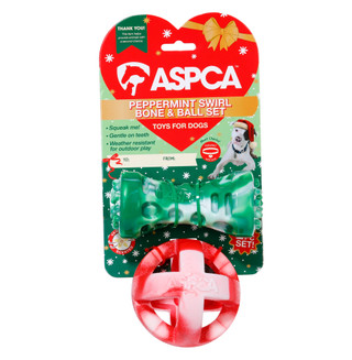 Thumbnail 1: Bow Wow Pet 2-Piece Peppermint Swirl Bone & Ball Dog Toy Set 