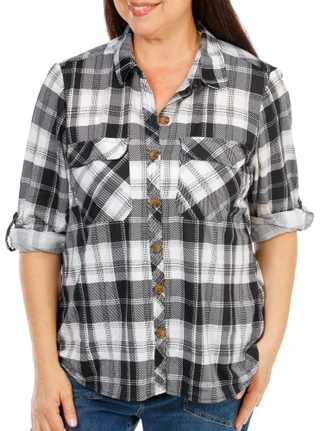 Thumbnail 1: Anneliese Women's Plus Plaid Print Button Down  