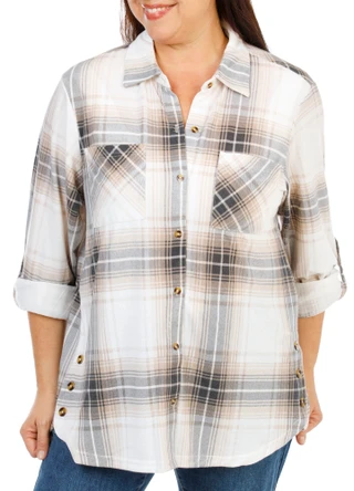 Thumbnail 1: ZAC AND RACHEL Women's Plus Plaid Print Button Down Top  