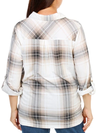 Thumbnail 2: ZAC AND RACHEL Women's Plus Plaid Print Button Down Top  