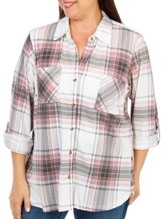 Thumbnail 1: ZAC AND RACHEL Women's Plus Plaid Print Button Down Top  