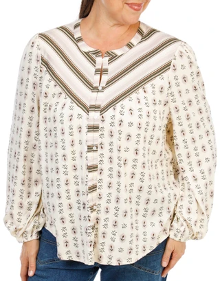 Thumbnail 1: BOBEAU Women's Plus Button Up Print Top 