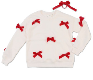 Thumbnail 1: No Comment Girls' Crewneck Bow Sweatshirt 