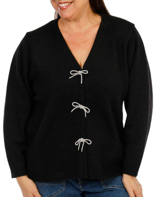 Thumbnail 1: Zac & Rachel Women's Plus Bow Button Front V-Neck Cardigan 
