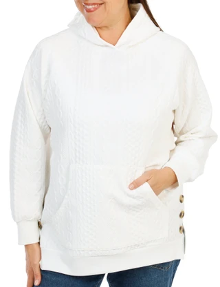 Thumbnail 1: Anneliese Women's Plus Quilted Cable Button Hem Hoodie  