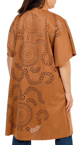 Thumbnail 2: LIV LOS ANGELES Women's Plus Dolman Sleeve Laser Cut Suede Cardigan 