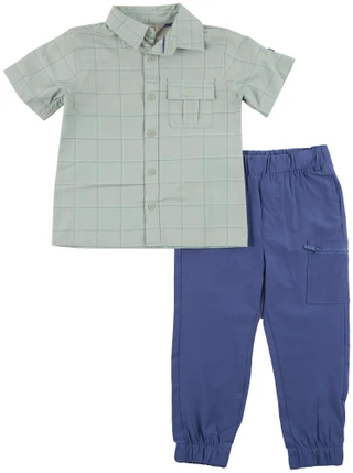 Thumbnail 1: Hunter Little Boys 2 Pc Button Up Shirt & Cargo Pants Set 