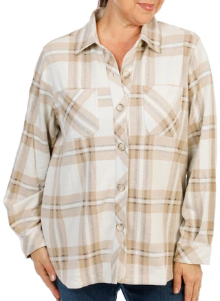 Thumbnail 1: Nanette Lepore Women's Plus 2 Pocket Button Up Flannel Shirt 