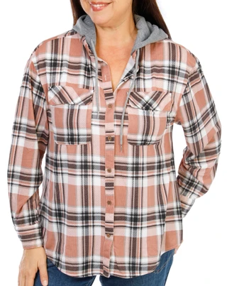 Thumbnail 1: Anneliese Women's Plus Plaid Print Hooded Shacket  