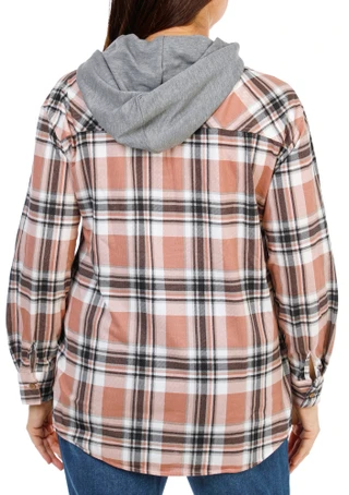 Thumbnail 2: Anneliese Women's Plus Plaid Print Hooded Shacket  