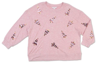 Thumbnail 1: Magical Season Women's Plus Long Sleeve Sequin Tree Knit Top 