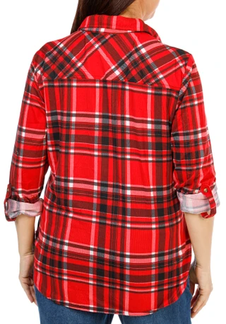 Thumbnail 2: Anneliese Women's Plus Plaid Print Button Bown Top  