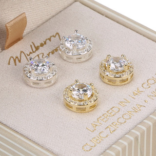 Thumbnail 2: Mulberry & Broome 2 Pk 14K Gold Two-Tone Cubic Zirconia Stud Earrings Set 