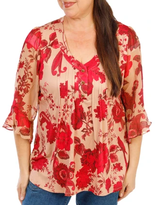 Thumbnail 1: Gloria Lance Women's Plus Floral Print Top  