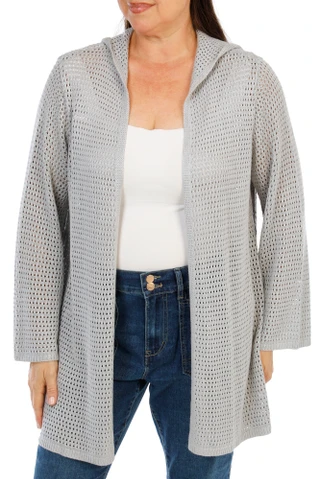 Thumbnail 1: ELIE TAHARI Women's Plus Open Crochet Cardigan w/ Hood 