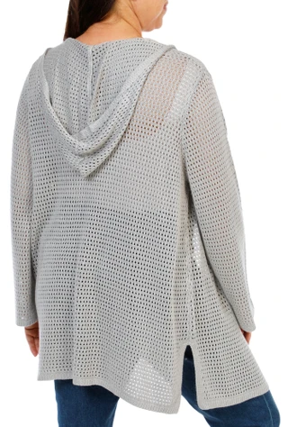Thumbnail 2: ELIE TAHARI Women's Plus Open Crochet Cardigan w/ Hood 