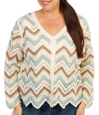 Thumbnail 1: Anneliese Women's Plus Open Crochet Button Front Cardigan 