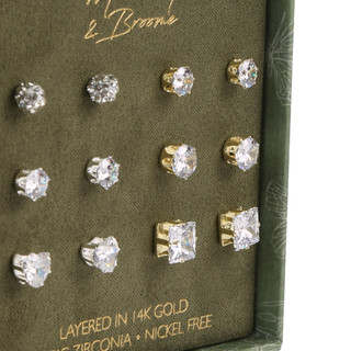 Thumbnail 2: Mulberry & Broome 6 Pk 14K Gold-Layered Cubic Zirconia Two Tone Stud Earrings 