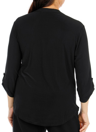 Thumbnail 2: Joie De Vivre Women's Plus 3/4 Sleeve Split Neck Button Up Top 
