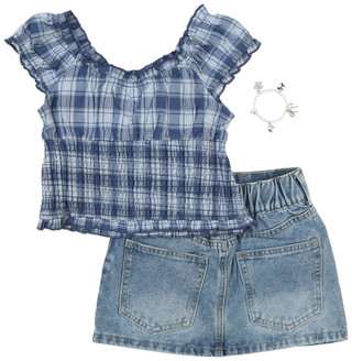Thumbnail 2: Tween Diva Girls' 2-Piece Top & Denim Skort Set 