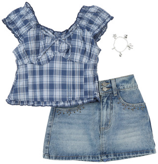 Thumbnail 1: Tween Diva Girls' 2-Piece Top & Denim Skort Set 