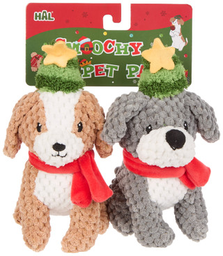 Thumbnail 1: Hal 2 Pk Christmas Smoochy Pet Pals Squeaker Toys 