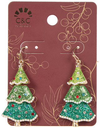 Thumbnail 1: C&C California 3 Tier Christmas Tree Drop Earrings 