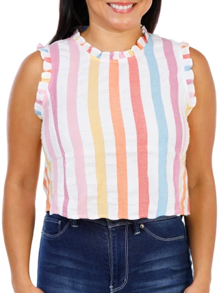 Thumbnail 1: DRA Women's Ruffle Rainbow Stripe Top 