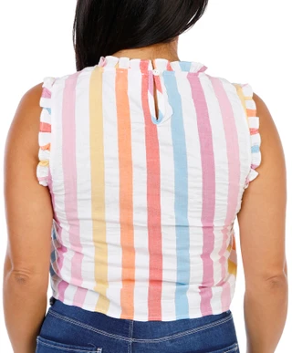 Thumbnail 2: DRA Women's Ruffle Rainbow Stripe Top 
