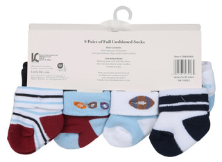 Thumbnail 2: Little Me Baby Boys 8 Pk Game Day Football Turn Cuff Socks 