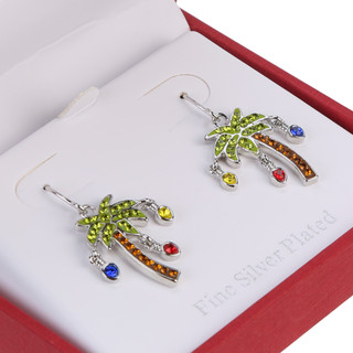 Thumbnail 2: ATHRA Crystal Palm Tree Drop Earrings 
