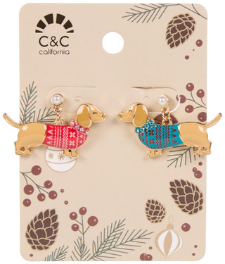 Thumbnail 1: C&C California Christmas Dachshund Sweater Drop Earrings 