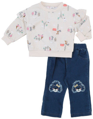 Thumbnail 1: Baby Essentials Baby Girl's 3 Pc Poodle Sweater & Jeans Set 