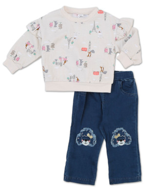 Thumbnail 1: Baby Essentials Baby Girls' Poodle Top & Denim Pants Set 