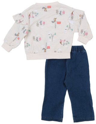 Thumbnail 2: Baby Essentials Baby Girls' Poodle Top & Denim Pants Set 