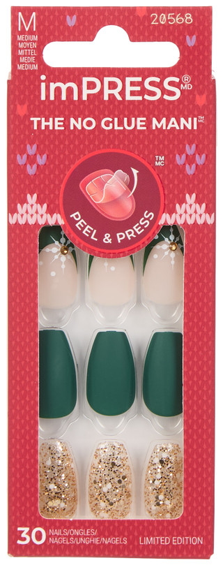 Thumbnail 1: Kiss 30 Pc imPress Christmas Decorative Glitter Press-On Nails 