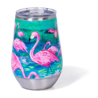 Thumbnail 1: ART & SOL Flamingo Lily Stainless Steel Wine Tumbler, 12 oz 