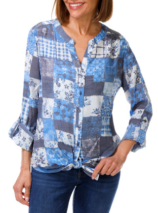 Thumbnail 1: ZAC AND RACHEL Women's 3Q Sleeve Bandana Tie Front Top 