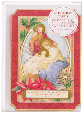 Thumbnail 1: Pooch & Sweetheart 20 Pk Nativity Rejoice Christmas Cards with Envelopes 