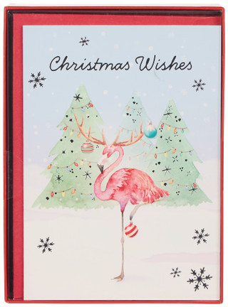 Thumbnail 1: Pooch & Sweetheart 12 Pk Christmas Flamingo Greeting Cards with Envelopes   