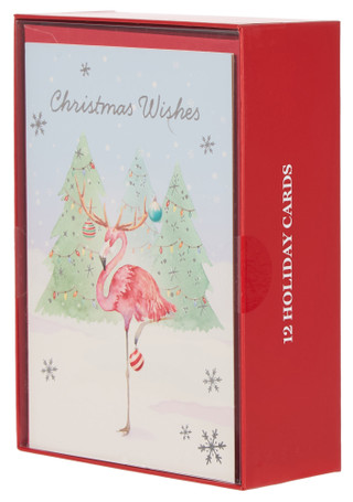 Thumbnail 2: Pooch & Sweetheart 12 Pk Christmas Flamingo Greeting Cards with Envelopes   
