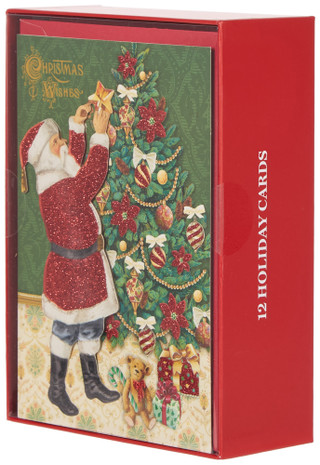 Thumbnail 2: Pooch & Sweetheart 12 Pk Christmas Santa Tree Greeting Cards with Envelopes  