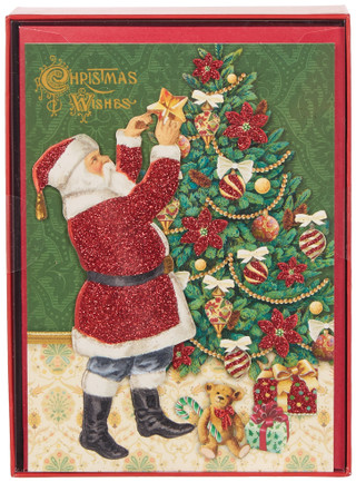 Thumbnail 1: Pooch & Sweetheart 12 Pk Christmas Santa Tree Greeting Cards with Envelopes  