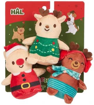 Thumbnail 1: Hal 3 Pk Christmas Reindeer Smoochy Pet Pals Squeaker Toy Set 