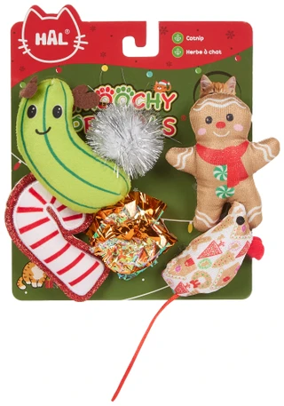 Thumbnail 1: Hal 6 Pk Christmas Smoochy Pet Pals Cat Toy Set 