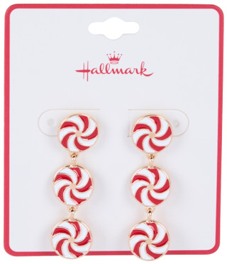 Thumbnail 1: Hallmark Round Christmas Candy Cane Drop Earrings 