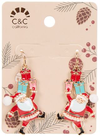 Thumbnail 1: C&C California Christmas Santa Holding Gifts Drop Earrings  
